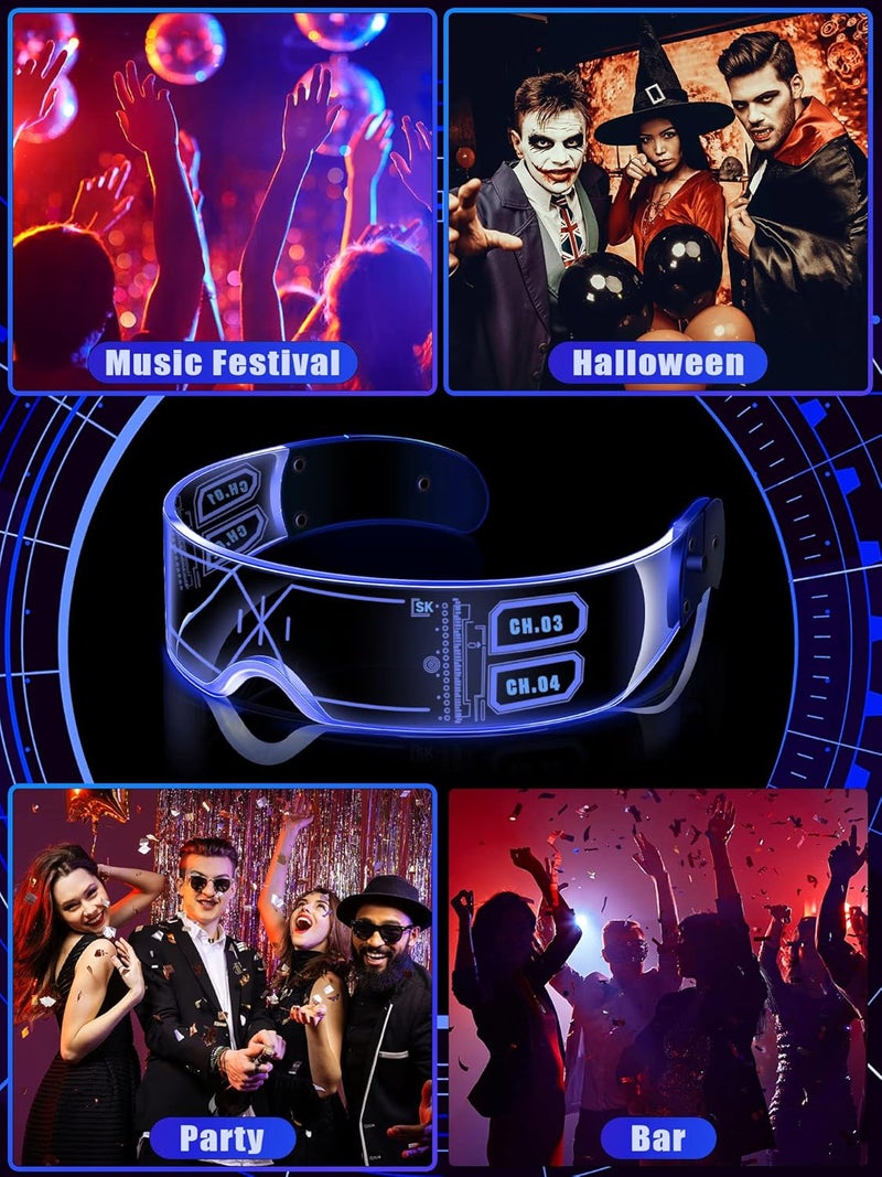 TOODOO 4 Pairs LED Visor Glasses Light up Glasses Futuristic Luminous Rave Glasses 7 Colors 4 Modes for Club Christmas Party - Image 5
